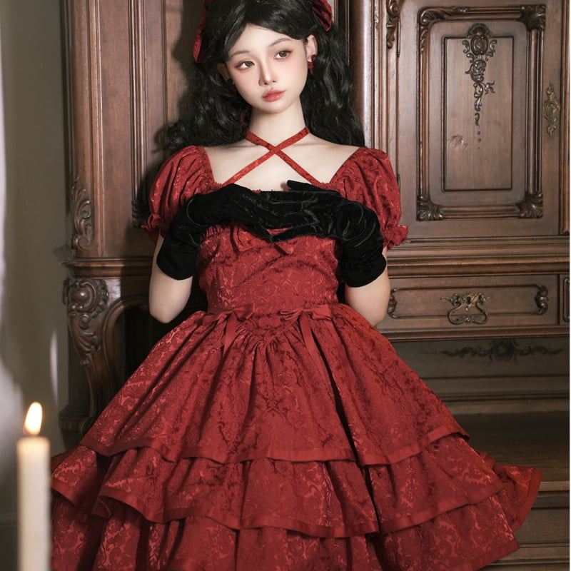 ゴスロリフリルひざ丈ワンピ♡お出かけパーティーに最適 ゴスロリフリルひざ丈ワンピ♡お出かけパーティーに最適 （新品
