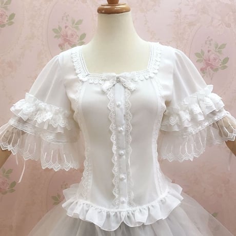 ロリータ レディース トップス ブラウス 春 夏 半袖 姫袖 かわいい 快適 3色 白 黒 アプリコット