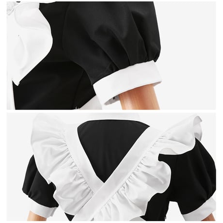 即納 メイド服 高品質 エプロン ロリータ クラシック 膝丈 ワンピース コスプレ レディース 3点セット