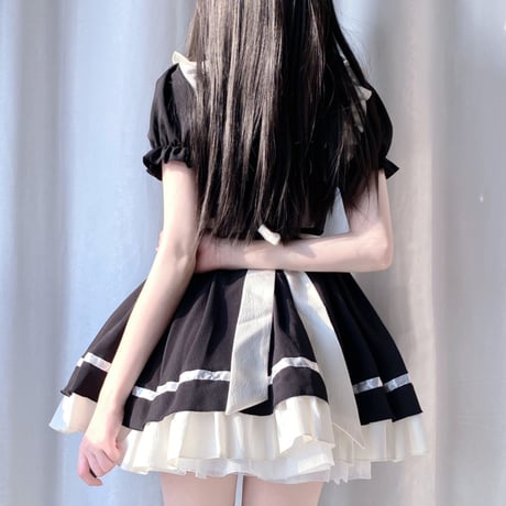 メイド服 メイド ドレス ワンピース エプロン リボン セット 半袖 猫の肉球 フリル 可愛い ミニ丈 メイドカフェ コスプレ