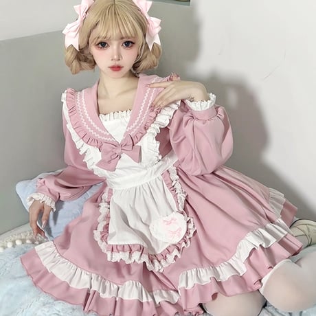 メイド服 セーラー ワンピース セーラー服 メイド 制服 ロリータ ドレス エプロン ゴスロリ 甘ロリ