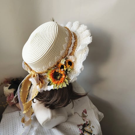 麦わら 帽子 ロリータ 子供 大人 選べる 華ロリ Lolita ハンドメイド カンカン帽 夏 レディース