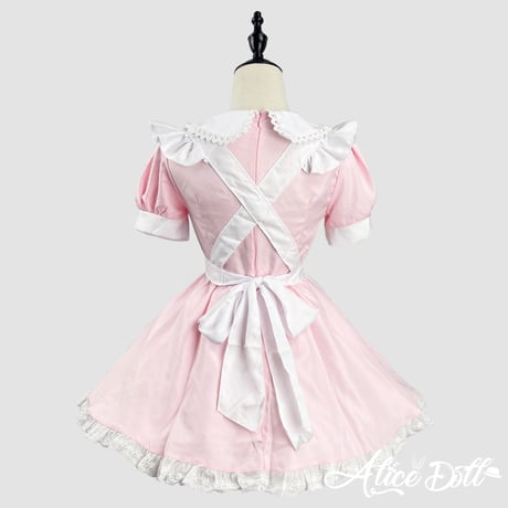 ゆめかわいい メイド服 セット ワンピース エプロン カチューシャ 半袖 ミニ丈 ミニスカ フリル リボン