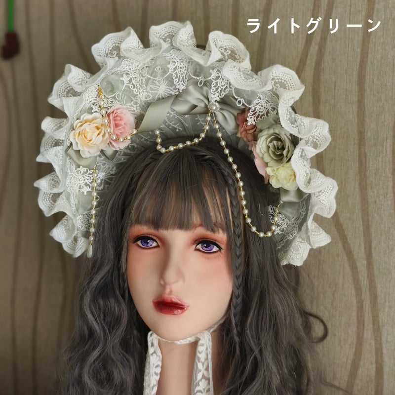 タグ付き未使用 メイドキャップ ボンネット ロリータ ヘッドドレス Qoo10] ロリータ ボンネット ヘッドドレス ロリ