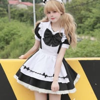 ゆめかわいい メイド服 セット ワンピース エプロン カチューシャ 半袖 ミニ丈 ミニスカ フリル リボン