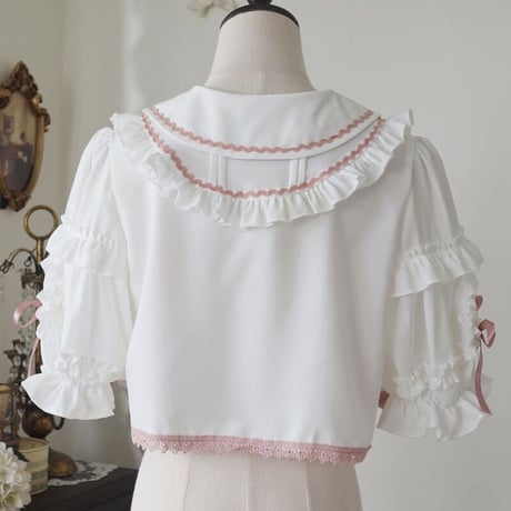 ロリータファッション ロリィタ ブラウス シャツ Lolita ショート丈 半袖 可愛い ホワイト ピンク