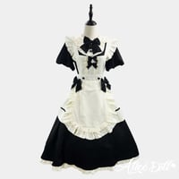 ロリータ ロング丈 メイド服 クラシック メイド ワンピース エプロン カチューシャ 付け袖 長袖 半袖