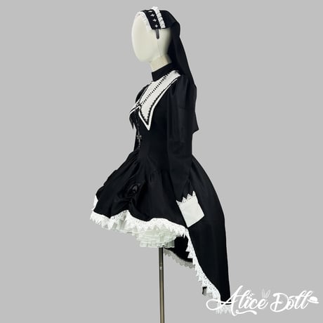 コスプレ シスター ゴスロリ ロリータ 衣装 クラシカル 可愛い シスター服 十字架 レース ヘッドアクセ付
