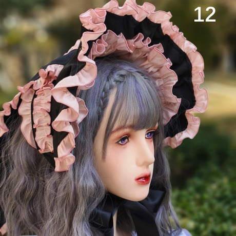 ロリータ うさみみ ボンネット 帽子 兎 うさぎ耳 ウサ耳 耳つき 立ち上げ可能 ヘッドドレス カチューシャ １２色