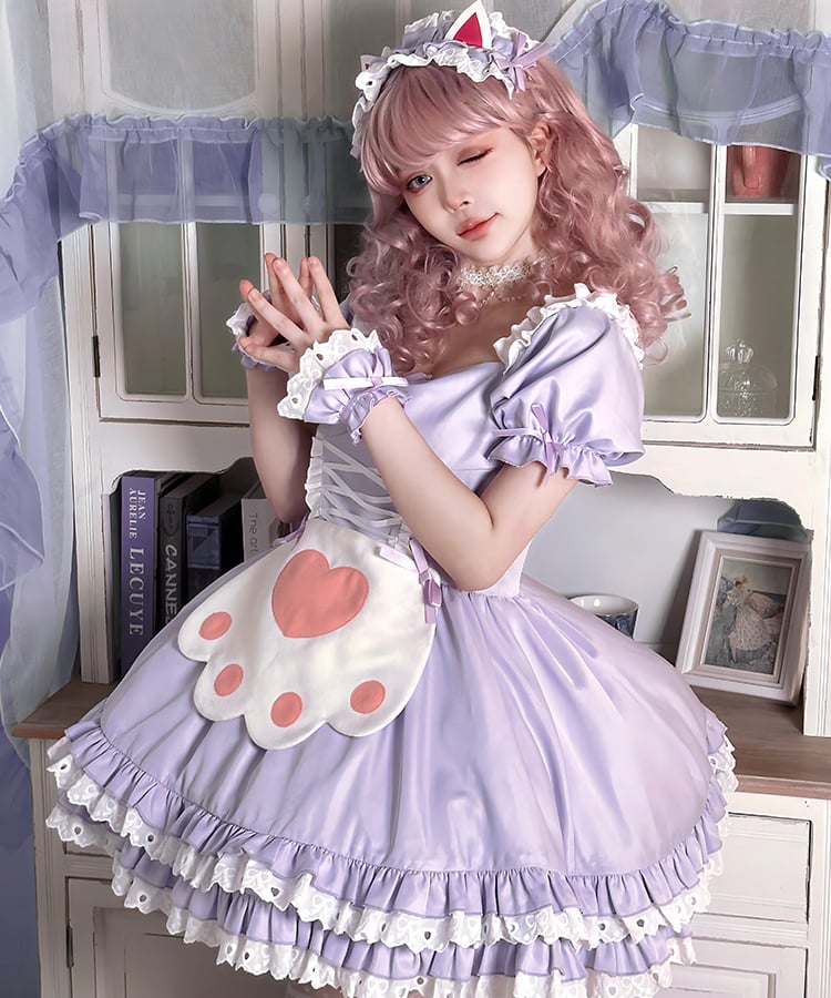 メイド服 猫耳メイド ワンピース エプロン ヘッドドレス 豪華セット 