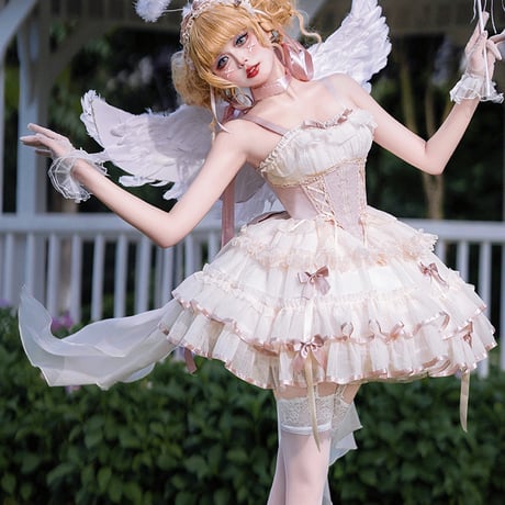 新作 ゆめかわいい ロリータ ドレス ミニ丈 ジャンパースカート ジャンスカ ダンス 姫様 ゴージャス