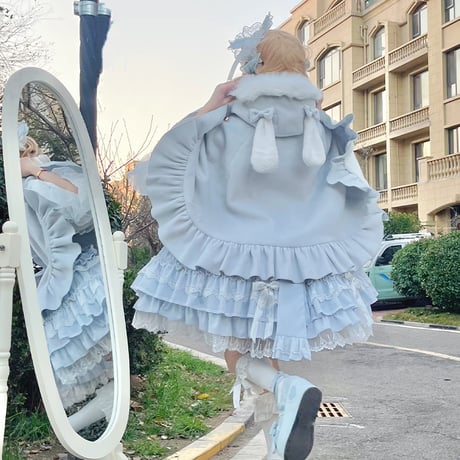 ロリータ 姫系 ケープコート マント ポンチョ コート アウター リボン うさみみ フード付き ファーケープ