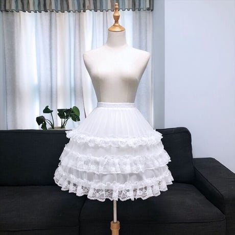 即納 パニエ ロリータ ボリューム スカート コスプレ ワイヤー入り ３段フリル ボリューム調節可 着丈50cm ブライダル