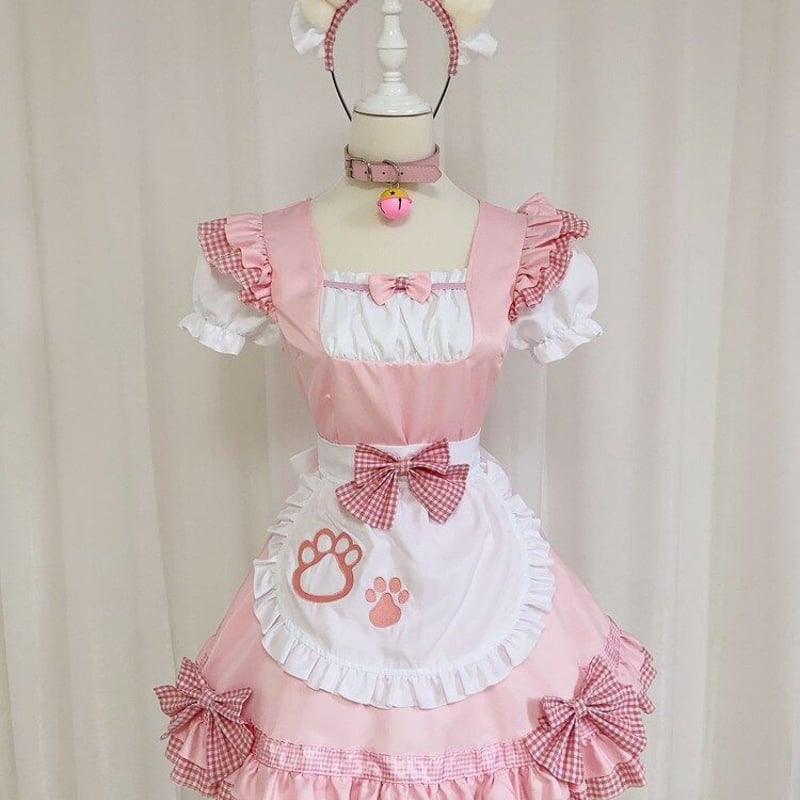 コスプレ 衣装 メイド服 ワンピース エプロン カチューシャ付き セット