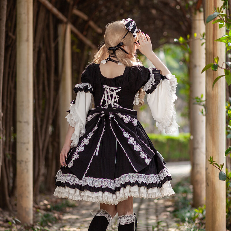 ロリータファッション ドール感 ワンピース ドレス 半袖 リボン フリル