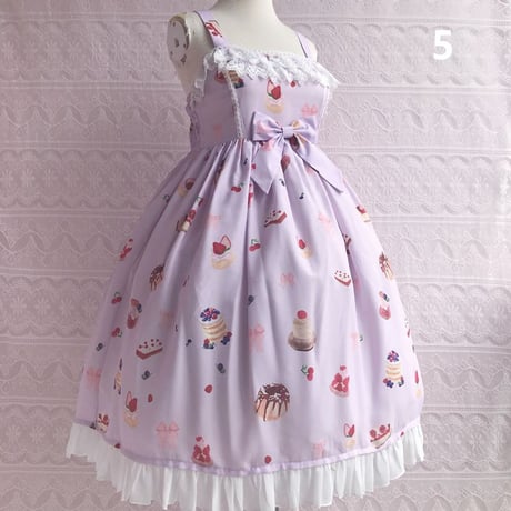 ロリータ ガーリー ワンピース ジャンパースカート ハイウエスト お菓子 プリント