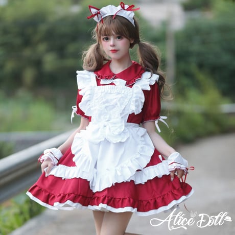メイド服  ロリータ セット ワンピース エプロン カチューシャ 猫耳 半袖  ゆめかわいい メイド ミニ丈