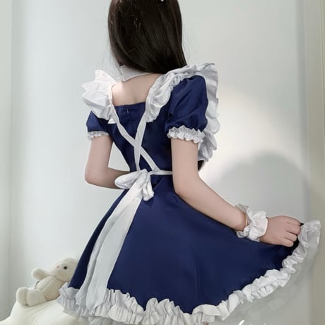 ゆめかわいい メイド服 セット ワンピ エプロン カチューシャ 半袖 十字架 ゴスロリ ミニ丈 フリル