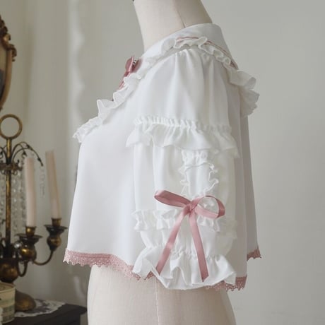 ロリータファッション ロリィタ ブラウス シャツ Lolita ショート丈 半袖 可愛い ホワイト ピンク