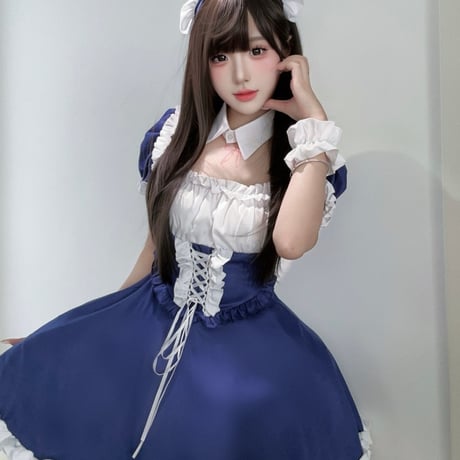 ゆめかわいい メイド服 セット ワンピ エプロン カチューシャ 半袖 十字架 ゴスロリ ミニ丈 フリル