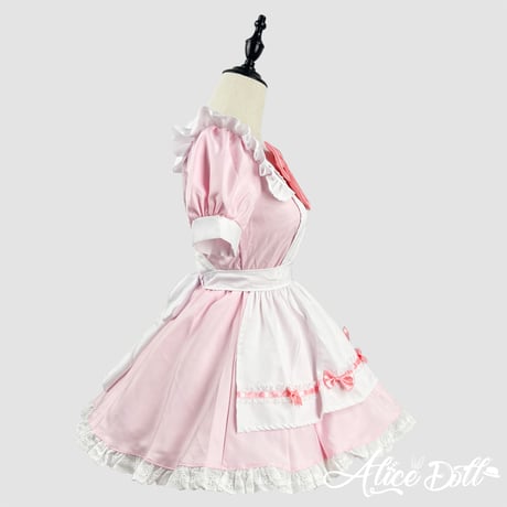 ゆめかわいい メイド服 セット ワンピース エプロン カチューシャ 半袖 ミニ丈 ミニスカ フリル リボン