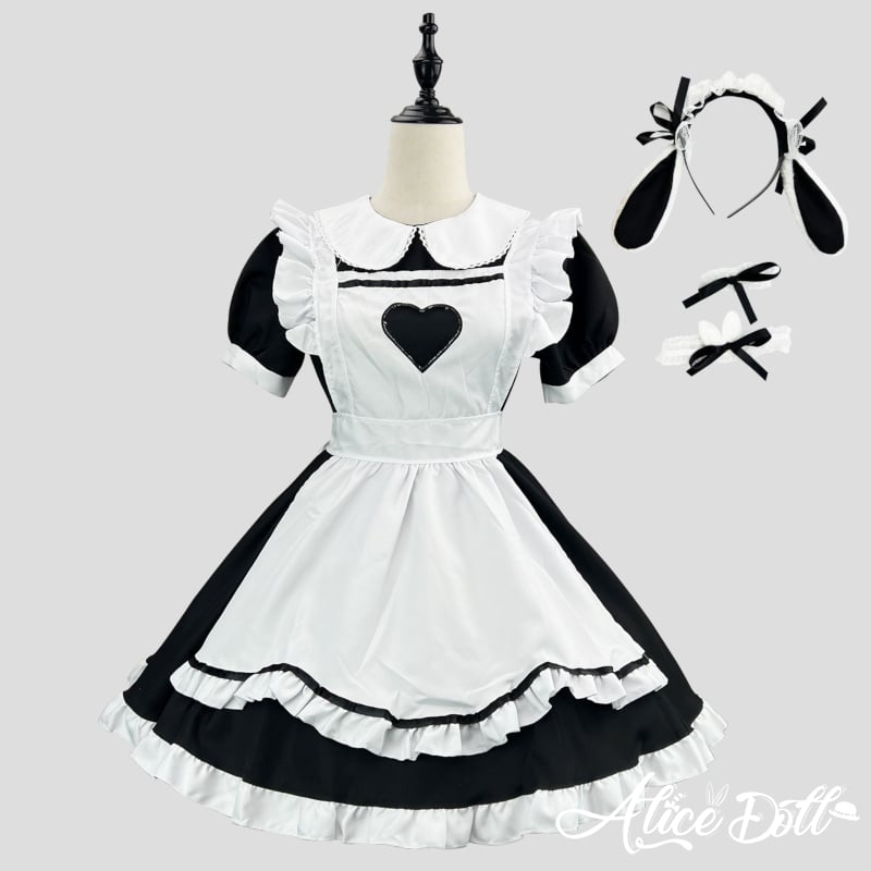 ロリータ メイド服 セット ゆめかわいい うさ耳 ハート ワンピース