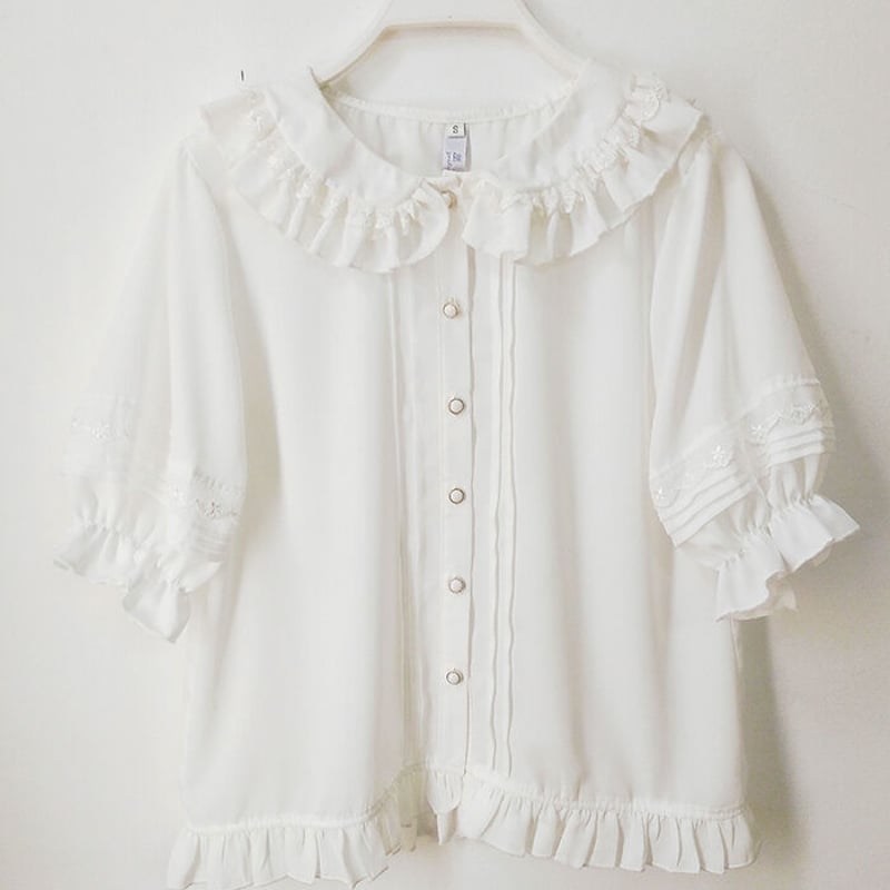 ブラウス ロリータ 夏 レディース 半袖 五分袖 フリル ギャザー