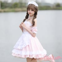 メイド服 かわいい オフショル風 ノースリーブ ワンピース ドレス エプロン カチューシャ ロリータ セクシー