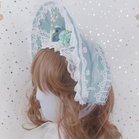 ロリィタ ロリータ ボンネット 帽子 ヘッドドレス ライトグリーン 髪飾り クラシカル クラロリ 清楚