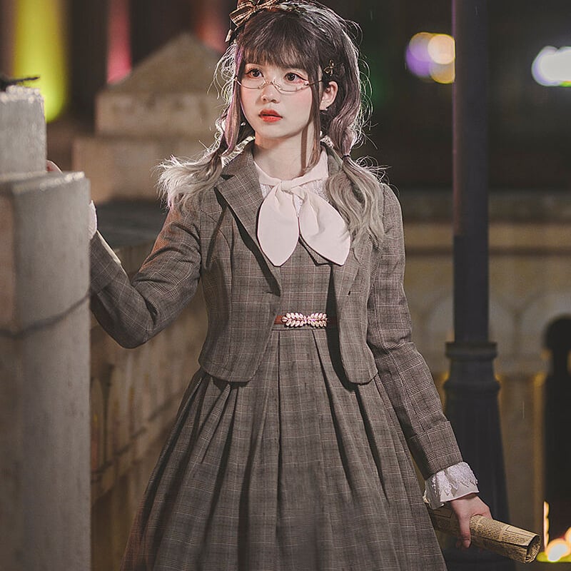 ロリィタ 秋冬 制服 学園風 チェック柄 ジャンパースカート ワンピース