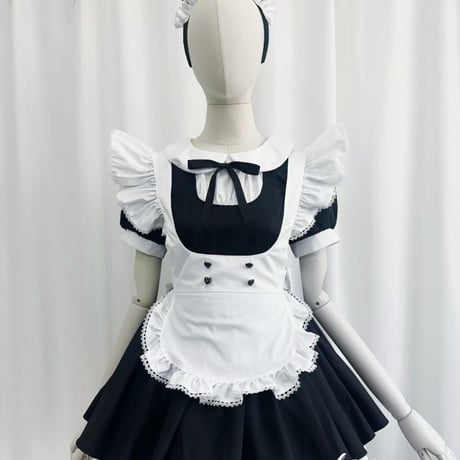 クラシカル メイド服 ワンピース エプロン 猫耳カチューシャ付き セット コスプレ衣装 ロリータ風
