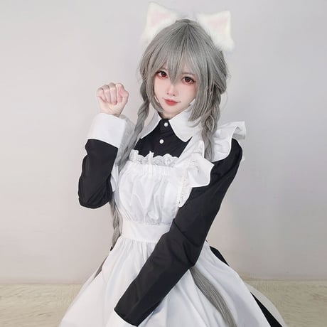 高品質 メイド服 エプロン クラシック ロング ロリータ 3点セット 長袖 半袖 コスプレ  体型カバー