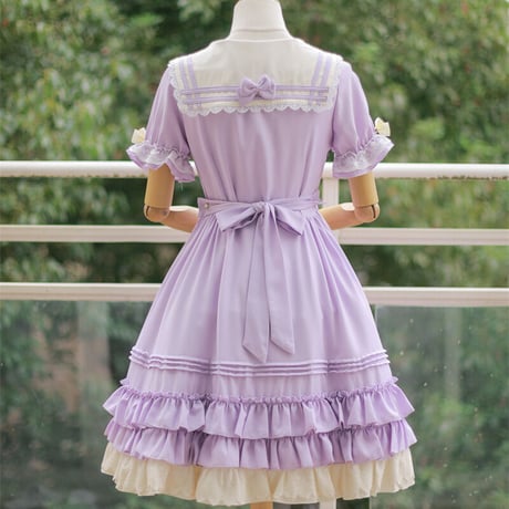 ロリータ ワンピース セーラー服 半袖 長袖 制服 コスプレ 日常 レディース  4色