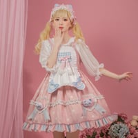 ロリータ メイド服 ジャンパースカート ワンピース エプロン付 ショート丈 メイド お姫様 ロリータドレス 姫 クマ ぬいぐるみ