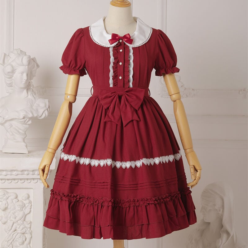 ロリータ ワンピース 半袖 レディース ゆめかわいい ドールカラー