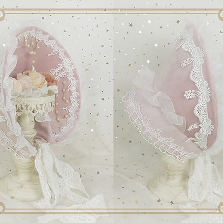 ロリータ ボンネット 帽子 ヘッドドレス スモーキーピンク 髪飾り フラワー 薔薇 造花 クラシカル クラロリ