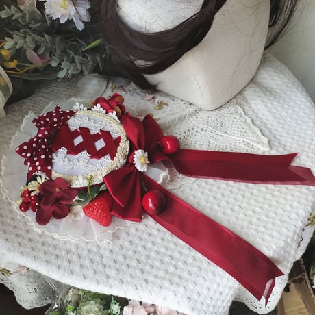 帽子 レディース ロリータ ハンドメイド シルクハット レッド ピンク  ゴシック  森ガール