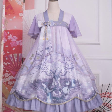 中華ロリータ 桜 幻想的 ゆめかわいい ロリィタ ワンピース コスプレ アイドル チャイナドレス 衣装 長袖 半袖