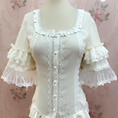 ロリータ レディース トップス ブラウス 春 夏 半袖 姫袖 かわいい 快適 3色 白 黒 アプリコット