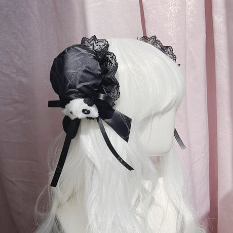 中華ロリ ヘッドアクセサリー パンダ柄 華ロリ お団子ヘア カチューシャ ロリータ ゆめかわいい