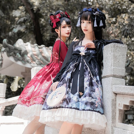 ロリータ ワンピース 長袖 チャイナドレス コスプレ レディース 双子コーデ 中国 中華 衣装 漢服