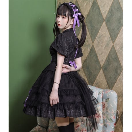 中華ロリータ ワンピース ドレス 半袖 メイド服 ゴスロリ チャイナ服 ゆめかわいい ゴシックロリータ 天使 小悪魔 中華風