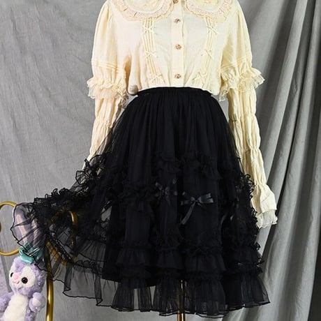 Lolita ロリータ オーバースカート ペチコート付き スカート チュールスカート 2Way ボトムス ゆめかわいい