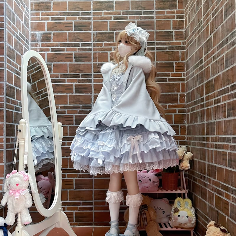 ロリータ 姫系 ケープコート マント ポンチョ コート アウター リボン