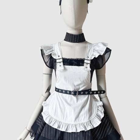 メイド服 セット レディース かわいい クラシカル 黒白 ミニ丈 コスプレ 衣装 ワンピース＋エプロン＋カチューシャ付き