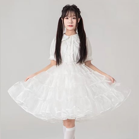 パニエ ボリュームアップ オーガンジー 普段使い 膝丈 55cm丈 ドレス スカート チュール ロリータ ロリィタ