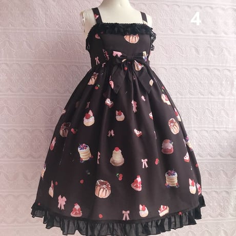 ロリータ ガーリー ワンピース ジャンパースカート ハイウエスト お菓子 プリント