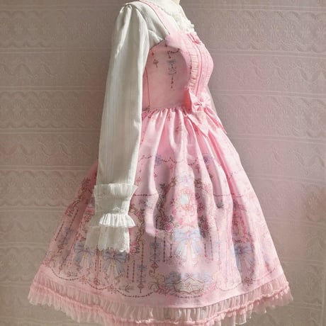 ワンピース ロリータ ロリィタ  緻密 プリント  選べる4カラー XS－3XL
