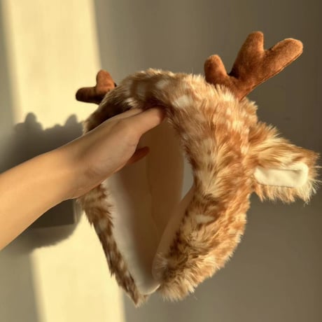 即納 クリスマス トナカイ 耳当て 防寒 ロリータ サンタクロース 冬 もこもこ バンビ柄 へアドレス コスプレ