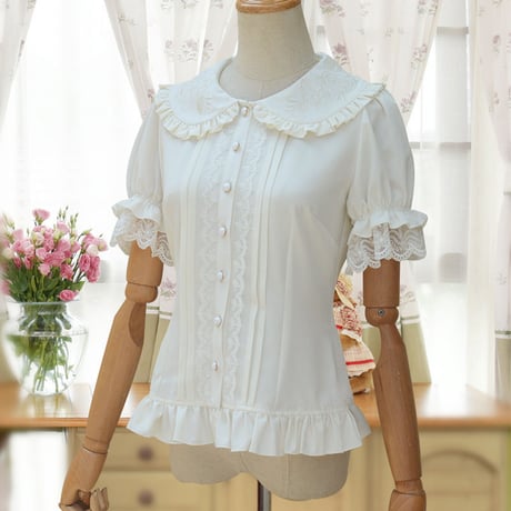 即納 ロリータ ブラウス レディース 半袖 パフスリーブ 夏 かわいい 清楚  S M L XL